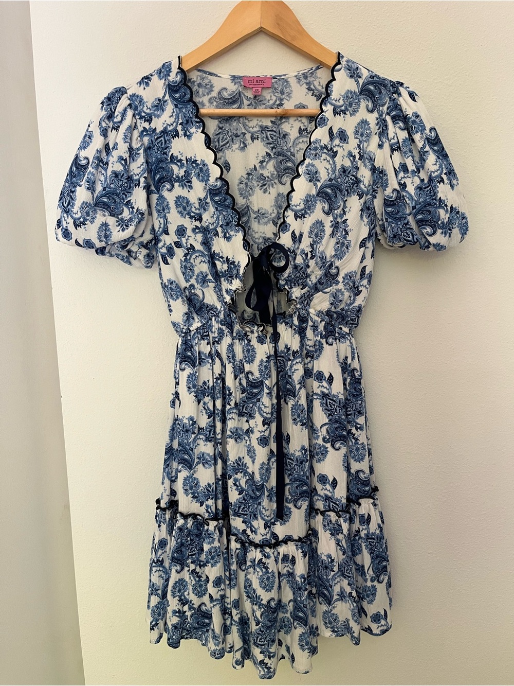 Milani Blue and White Paisley Tie-Front Mini Dress Beautiful!